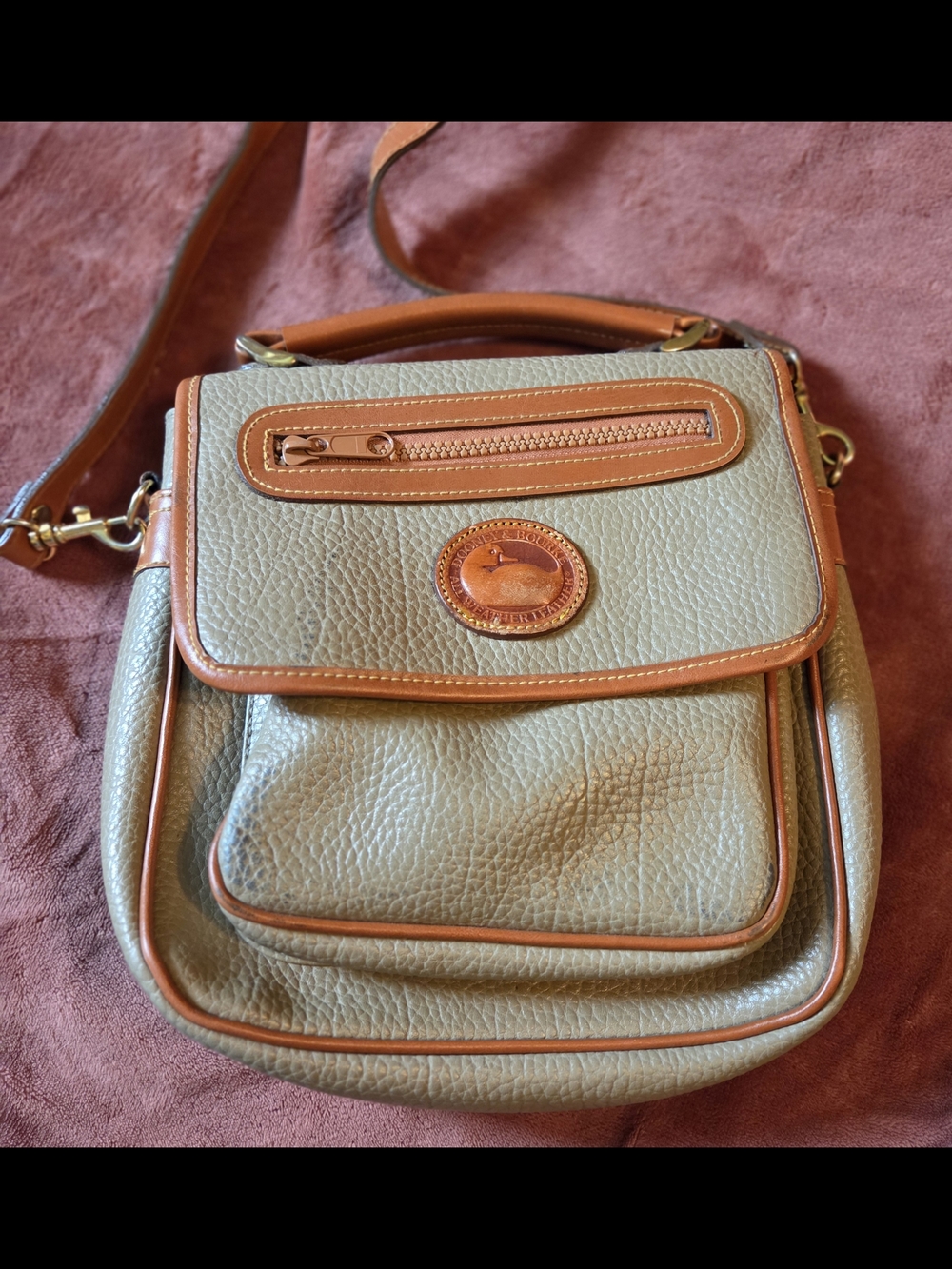 Dooney & Bourke Olive Pebbled Leather Crossbody with Tan Trim
